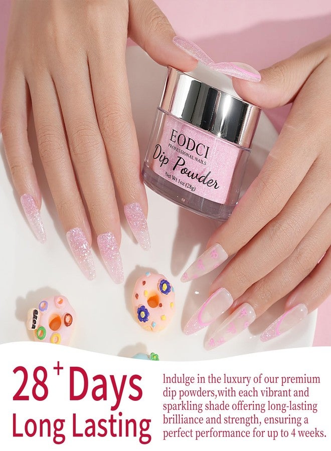EODCI Dip Powder Glitter Pink Color, 1 Oz/28g Dipping Powder French Nail Art Starter Manicure Salon DIY at Home Glitter Odor-Free and Long-Lasting, No Need Nail Lamp Curing - Image 2